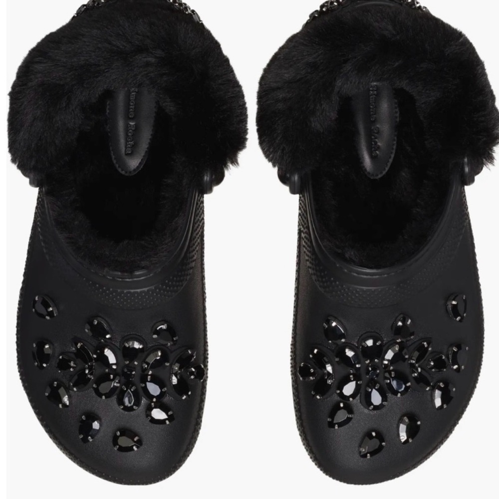 Black Fuzzy Lined Clogs with Embellishments